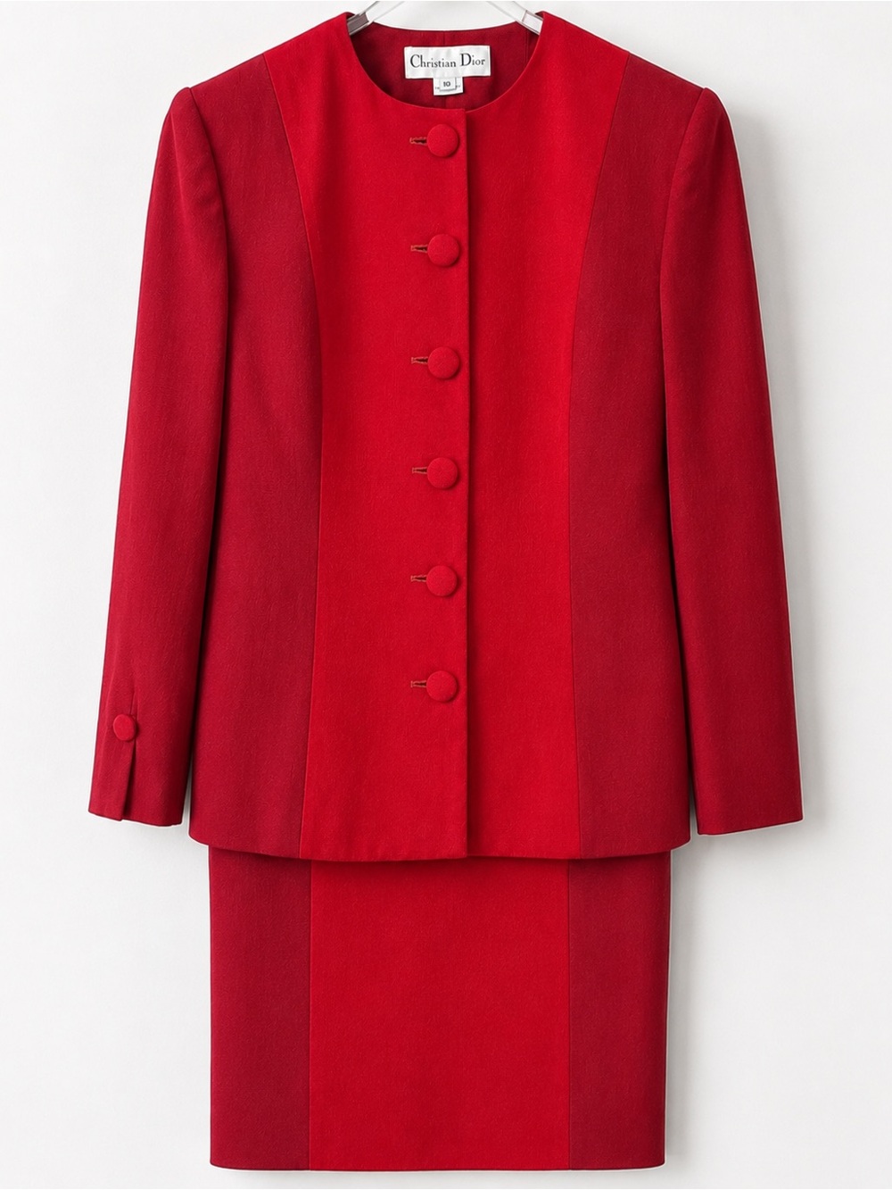 Vintage Christian Dior | Red Wool Skirt Suit | Made in USA | Size 10 | M | EUC